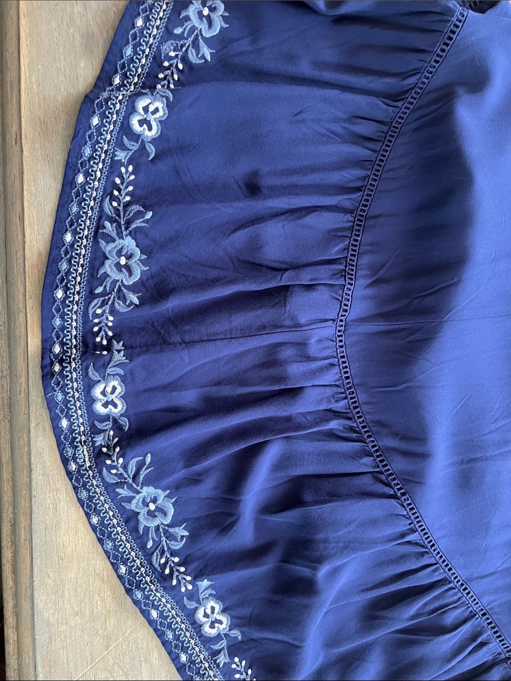 Time and Tru Navy Maxi Skirt with White and Blue Floral Embroidered Hem - Picture 14 of 14